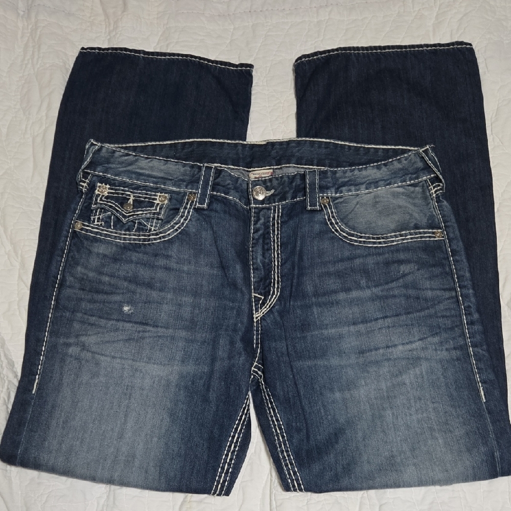 B18 True Religion Boot Cut Big T Super T Blue Jeans 38